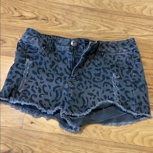 Grey Leopard Print Jean Shorts
